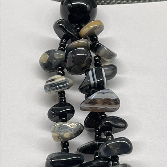 Stunning Vintage Black Banded Agate Massive Multi Strand Statement Necklace - Picture 8 of 9
